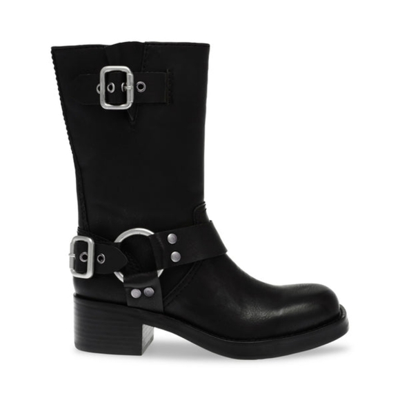Steve Madden Carina Women’s Buckled Black Vegan Boots Sz 8 NWT - Picture 1 of 6